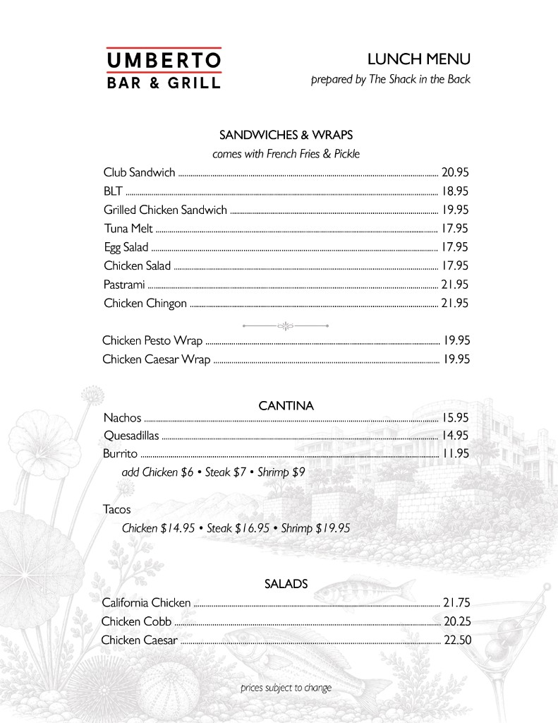 Lunch Menu - Available until 5:30 PM daily